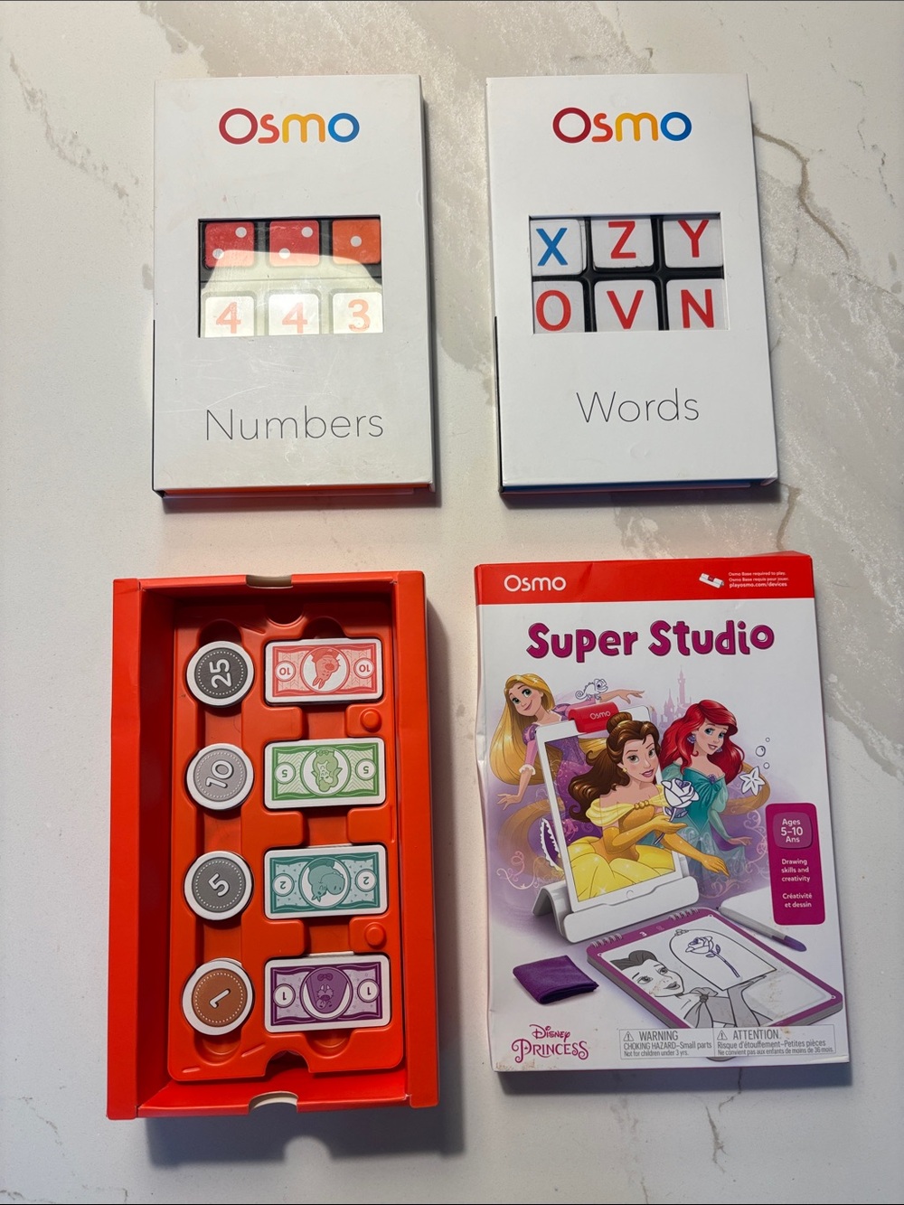 Osmo Games Bundle – Numbers, Words, Pizza Co & Disney Super Studio (No Base)